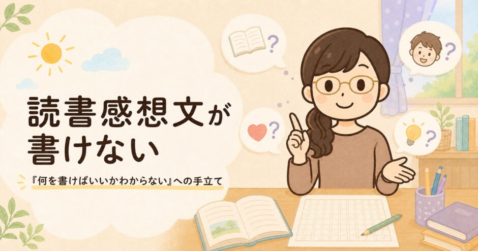 読書感想文が書けない子への手立てを解説するイラスト